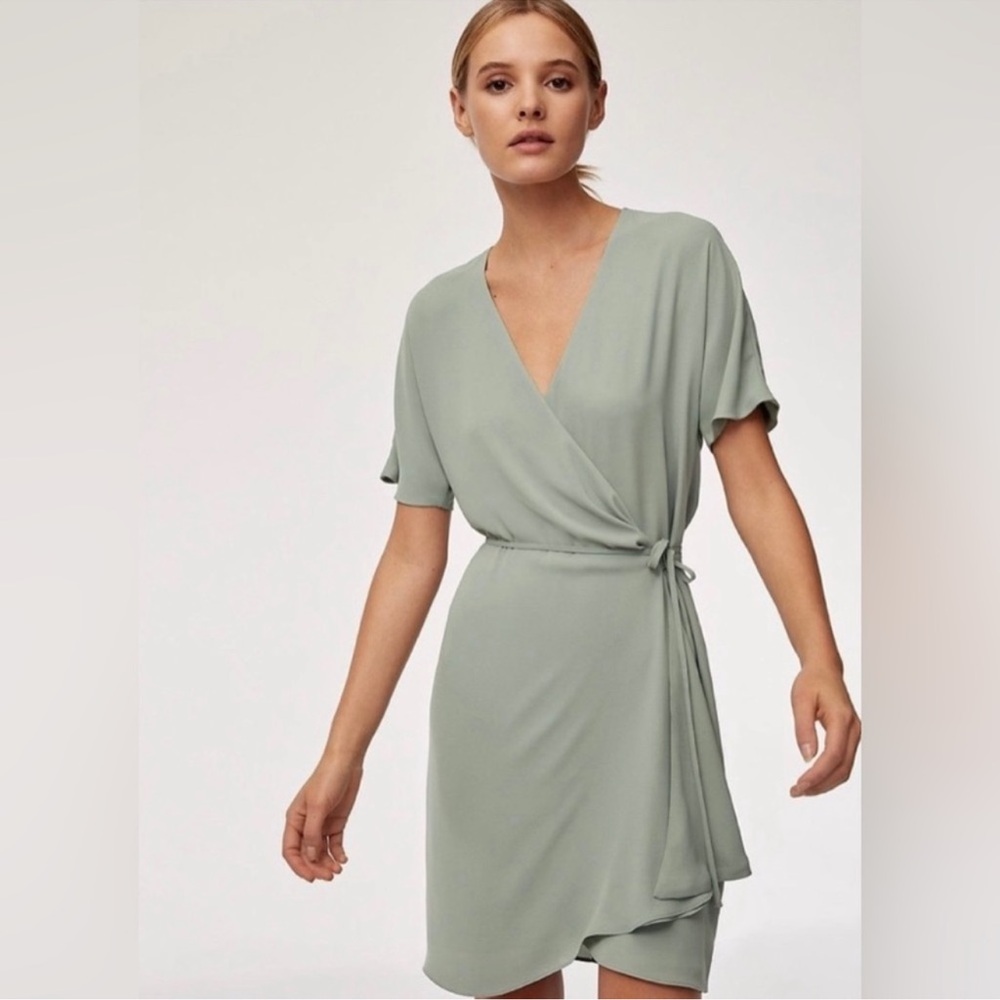 Aritzia Babaton Wallace Wrap Mini Dress in Sage Green Size Medium